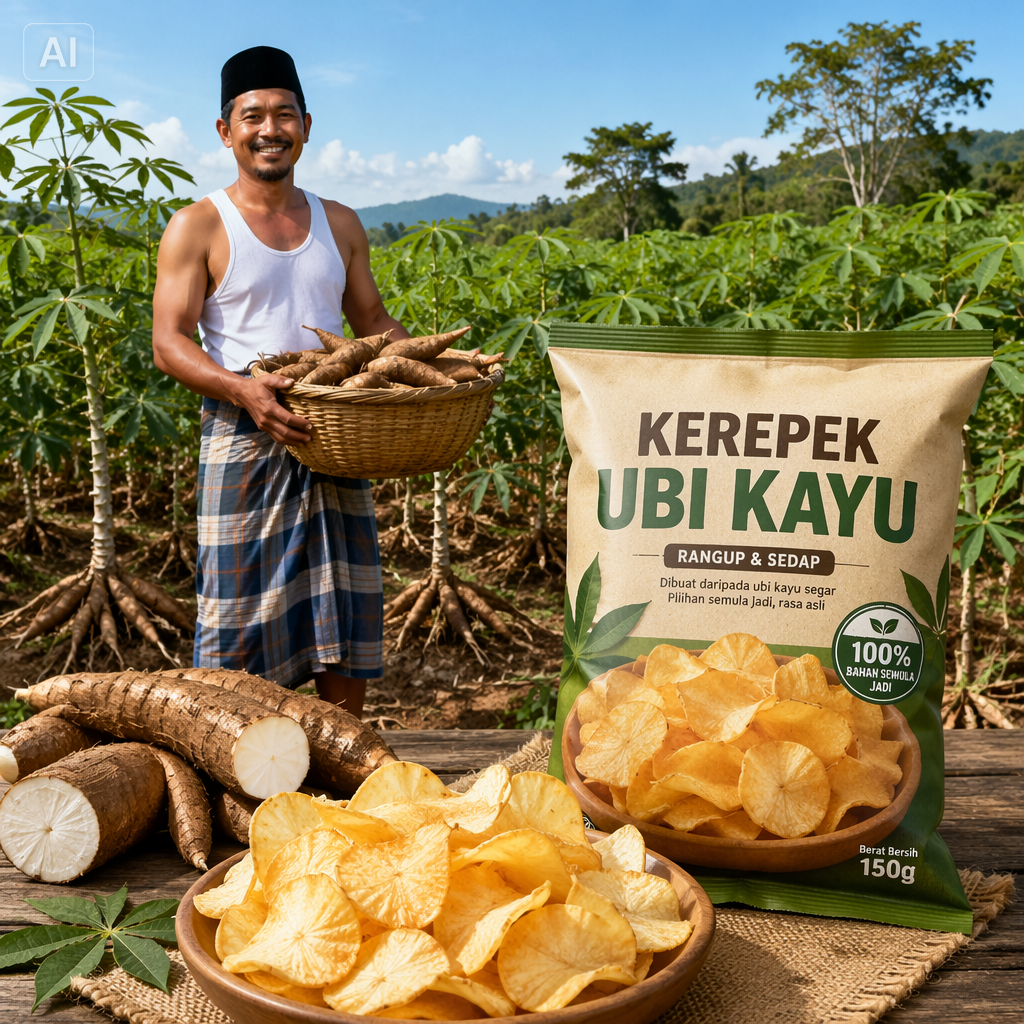 Petani Pak Ngah dengan Kerepek Ubi Kayu Tradisional